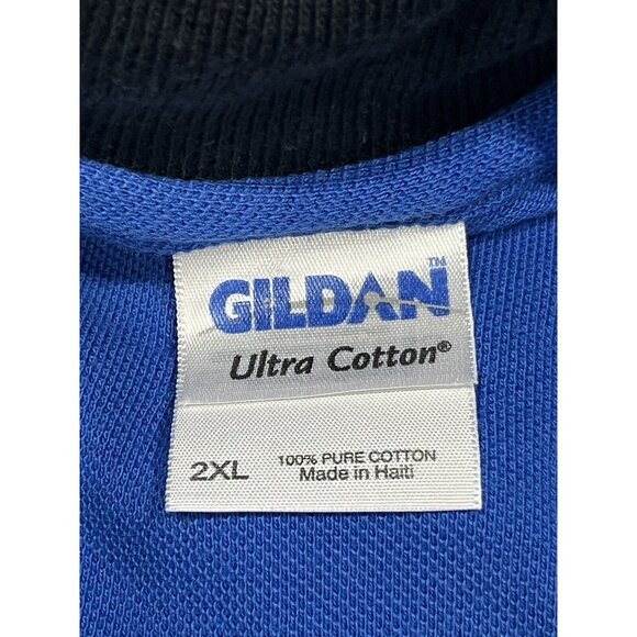 Vintage Gildan Blue Polo Shirt Black White Checkerboard Trim Size 2XL - Picture 7 of 16